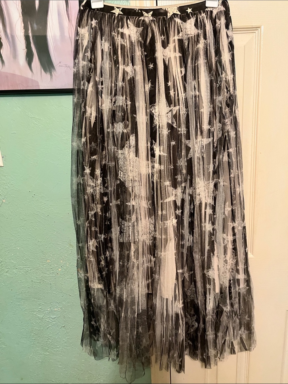 Origami Owl Black and White Star-Print Maxi Skirt